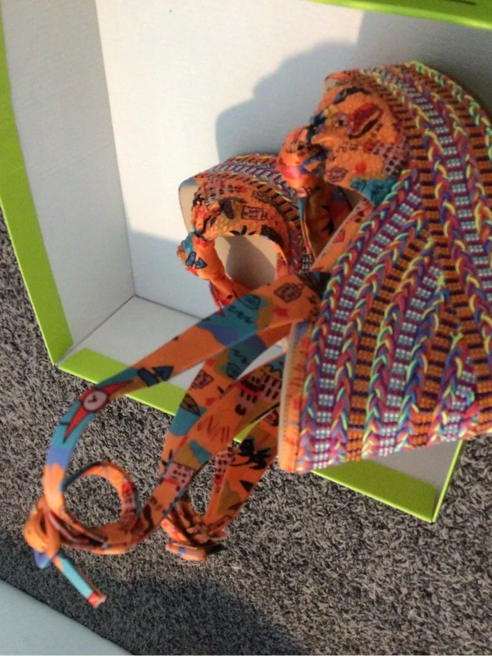 Gianni Bini Orange Multicolor Floral Knot-Ankle Strap Heels